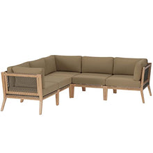 Modway Clearwater Outdoor Patio Teak Wood 5-Piece Sectional Sofa in Gray Light Brown