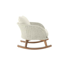 Hassyee Outdoor Solid Wood Rocking Chair w/PE Wicker Accents for Garden, Rustic Wooden Patio Rocker w/Thick Padded Back & Seat for Balcony, Bistro Rocking Armchair for Porch, Deck, Yard (Beige-2pcs)