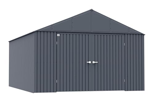 Arrow Shed Elite 12' x 16' Tall Outdoor Steel Storage Shed with High Gable and Lockable Doors Storage Building, Anthracite