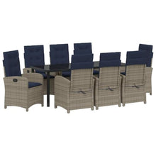 LKJVFCPW 9-Piece Poly Rattan Garden Dining Set, Outdoor Patio Furniture with Adjustable Backrest Chairs and Glass Table, Grey