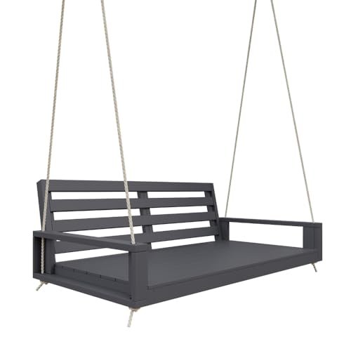 Amish Casual The Waterford Amish Crafted Hanging Bed Swing for Porch with Modern Backrest, Made in The USA from Kiln Dried Pine (Gray Paint, Twin)