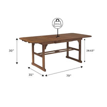 Walker Edison Maui Modern Solid Acacia Wood Slatted Patio Dining Table, 78 Inch, Dark Brown