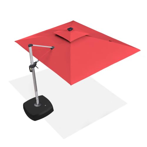 OROTLECT 9' X 12' Solar Powered LED Lighted Patio Umbrella Outdoor Rectangle Umbrella With Wheeled Base,Red