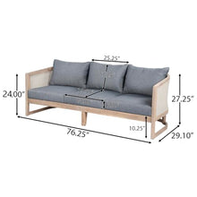 Christopher Knight Home Catania Acacia Wood Outdoor 3 Seater Sofa with Cushions, Wooden Patio Sofa Couch with Cushion, Comfy Garden Cloud Sofa Couch with Textilene Armrest, Grey+Light White