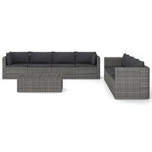 Heofavd 9 Piece Grey PE Rattan Patio Conversation Set, Modular Outdoor Sectional Furniture, Powder-Coated Steel Frame, Glass Table, Seats 8-9 for Garden, Balcony, Backyard and Sunroom