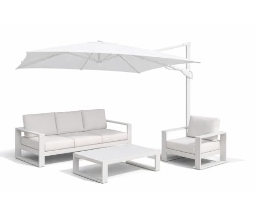 OROTLECT 10 ft. Square Aluminum Outdoor Patio Cantilever Umbrella 360 Pedal Base Rotation with Granite Base, White