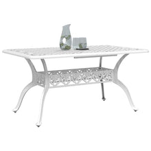 HGKMBRY White Cast Aluminum Garden Table 59.1 x 35.4 x 28.3 Inches for Outdoor Dining with Umbrella Hole, Durable Patio Furniture Set for Up to Six People, Elegant Retro Design,