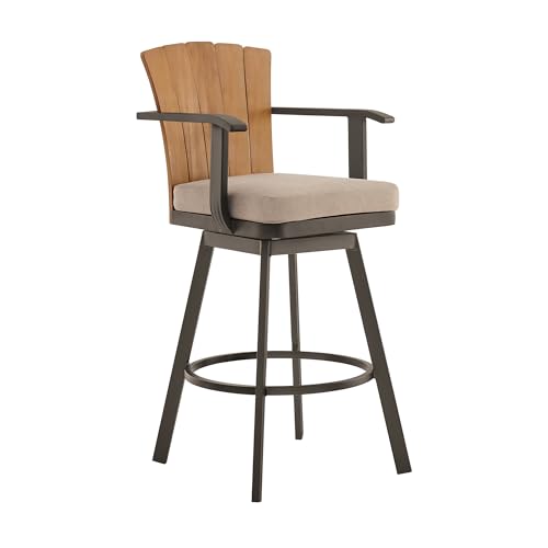 HomeRoots 40" Brown Metal Swivel Outdoor Counter Height Bar Chair with Footrest Brown