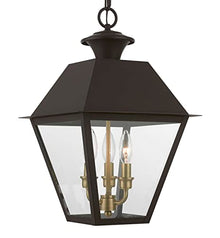 Livex Wentworth 3 Light Large Outdoor Pendant 19 Inches Tall Bronze/Antique Brass