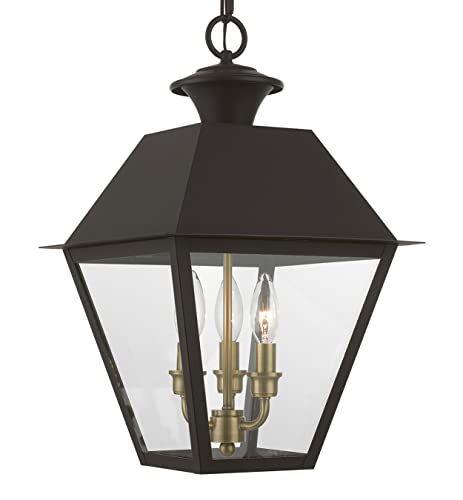 Livex Wentworth 3 Light Large Outdoor Pendant 19 Inches Tall Bronze/Antique Brass
