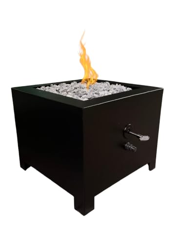 Luxery Indoor Outdoor Square Propane Fire Pit Table with Lava Rocks, Steel Gas Fire Pit, Modern Fire Bowl with Key, Black Finish (Powder Coated)
