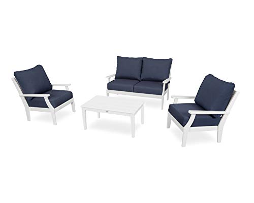 POLYWOOD® Braxton 4-Piece Deep Seating Chair Set in White/Spectrum Indigo