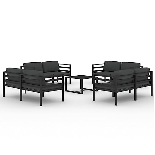 Kaorsrow 9-Piece Garden Lounge Set - Modular Anthracite Aluminum Outdoor Sectional Furniture with Cushions - Modern 8-Person Seating for Patio, Backyard, and Terrace