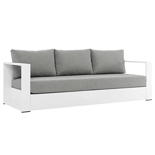 Modway Tahoe Aluminum Outdoor Patio Sofa in White Gray