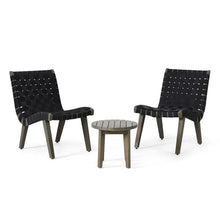 Hassyee 3 Pieces Outdoor Bistro Set with Wood&Metal Frame and Round Table for Poolside, Balcony, Outdoor Furniture Set with Elastic Rope Strap Weave for Garden, Lawn