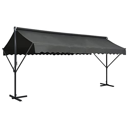 FMPGJLYH Free Standing Awning 197 x 118 Inches, Anthracite Powder-Coated Steel Frame Retractable Shade Canopy for Garden Patio Backyard Deck