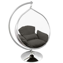 SK CHUMRA Hanging Chair - Transparent Acrylic Bubble, Waterdrop Shape, Indoor Swing Chair with Gold/Chrome Stand, Durable Fabric Cushion - Luxury Accent for Living Room, Bedroom (Chrome/Darkgray)