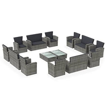 WDGJJFECNMUEHI 16 Piece Outdoor Patio Furniture Set with Cushions, Gray PE Rattan Lounge for Garden Backyard Poolside, 4 Sofas 8 Chairs 4 Tables, Waterproof Durable All-Weather Patio Conversation Set