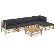 6 Piece Garden Lounge Set with Dark Grey Cushions Bamboo Outdoor Furniture Patio Seating Modular Design Removable Washable Covers