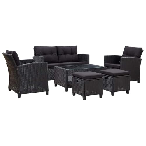 HKTMGDNG 6-Piece Garden Sofa Set Black Rattan Outdoor Sectional