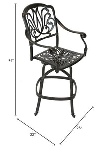 Patio Land Elizabeth Outdoor Patio Barstool Set of 4 Counter Height 26" Dark Bronze with Walnut Cushions