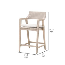 Benzara 28 Inch Outdoor Counter Stool Chair Synthetic Wicker Gray White
