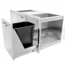 Mont Alpi Signature 42"W x 21"H Commercial Grade 304 Stainless Steel Outdoor Kitchen Island BBQ Grill Access Door + Double Drawer & Roll-Out Trash Bin Combo + Traditional & Contemporary Style Handles