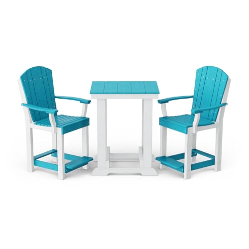 Wildridge Heritage 3-Piece Patio Counter Set, Aruba Blue and White - Outdoor Weather Resistant Recycled Plastic Furniture for Patio