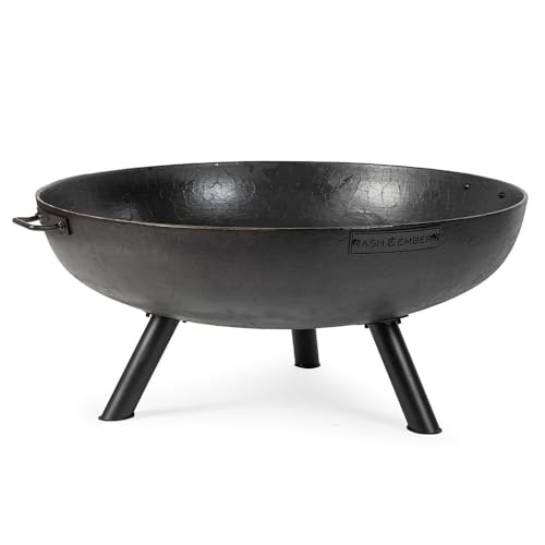 Ash & Ember 42" Ellipse Fire Pit, Heavy-Duty Cast Iron with High-Temp Black Paint, Elevated Stable Design, Integrated Drainage Hole, Outdoor Round Fire Bowl for Woodburning