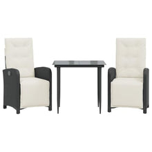 Molumvel 3 Piece Bistro Set, Reclining Garden Chairs and Tempered Glass Table, Patio Furniture for Balcony, Backyard, and Outdoor Relaxation, Black