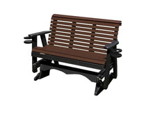 5 FT Brown Amish-Made Porch Glider – 1000 lb Heavy-Duty Poly Lumber wood Roll Back Glider – USA Crafted HDPE Outdoor Seating Furniture - Stainless Steel Hardware – Smooth, Quiet Glide - CupHolders