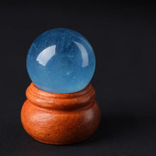 FOTCFATEV Aquamarine Crystal Sphere Blue Gemstone Ball Sculpture Figurine with Wooden Stand for Home Decoration Fengshui,26mm