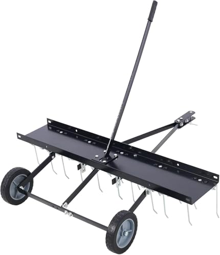 BCSRVCE 40-inch Lawn Sweeper Tow, Behind Dethatcher and Landscape Rake Attachment for Lawn Tractors and Riding Mowers - Yard Care Tool for Thatch Removal and Lawn Grooming, Black