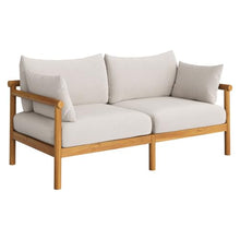 Modway Eleni Outdoor Teak Wood Loveseat in Natural Sail – 64 Inch Patio 2 Seat Sofa with Sunproof Foam Cushions