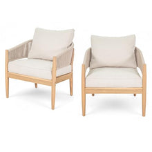 Christopher Knight Home Naomi Set of 2 Patio Acacia Wood Club Chair with Cushion, Handwoven Rope Lounge Chair Outdoor for Porch/Backyard, Stylish Garden Seating with Curved Backrest, Beige+Light Brown