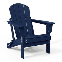 WestinTrends Malibu 3-Pieces Adirondack Chairs Set with Side Table, All Weather Outdoor Seating Plastic Patio Lawn Chair Folding for Outside Porch Deck Backyard, Navy Blue