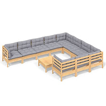 VIHHQGC Grey Solid Pinewood 11 Piece Garden Lounge Set with Reversible Polyester Cushions for Outdoor Patio and Balcony Modular Seating Arrangement