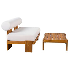 Merax 2 Piece Patio Loveseat & Coffee Table Set with Acacia Wood Frame, Waterproof Cushions & Round Backrest for Garden, Deck & Balcony, Beige+Teak
