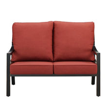 Oakland Living Black Aluminum Patio Deep Seating Outdoor Two Seater Loveseat with Red Cushions