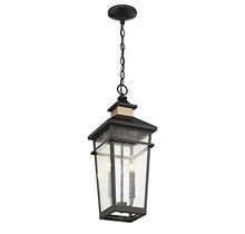Savoy House 5-717-143 Kingsley Coastal Modern Clear Seeded Glass Outdoor Hanging Lantern, 2-Light 80 Total Watts, 23" H x 9" W, Matte Black with Warm Brass