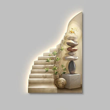 FILWY 3D Wall Art Decor with LED Light, Large Landscape Painting for Living Room, Bedroom, Corridor & Entrance, Vertical Design, 27.61x55.1in (Light Yellow 23.6x31.5in)