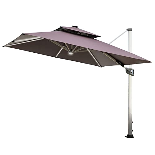 LOERSS 9.8ft Solar LED Cantilever Patio Umbrella,Square Cantilever Patio Umbrella,360-Degree Rotation Offset Market Umbrella,can Tilt,with Lights,Outdoor Sun Shade for Backyard(3m/9.8ft,咖)
