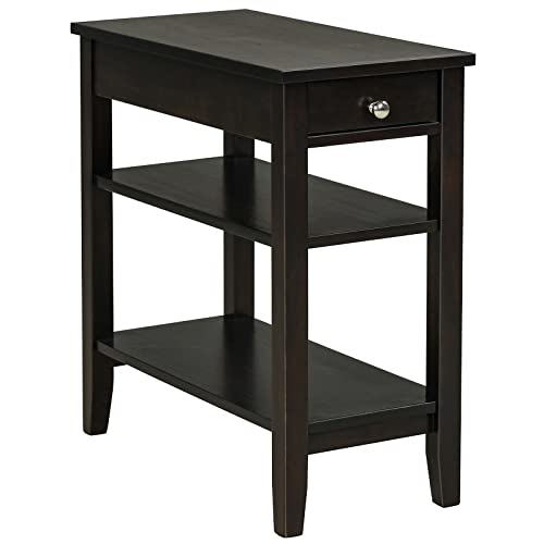 NRFJFOP 3-Tier Side End Table with Drawer Shelf Narrow Nightstand