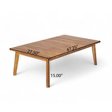 Merax Patio Acacia Wood Deep Seating Loveseat with Coffee Table, Teak+Cream