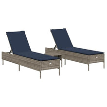 TUERYAFEK 3 Piece Patio Sun Lounger Set with Cushion, Gray Poly Rattan Adjustable Backrest Outdoor Lounge Chair with Thick Padded Seat, Powder-Coated Steel Frame for Garden