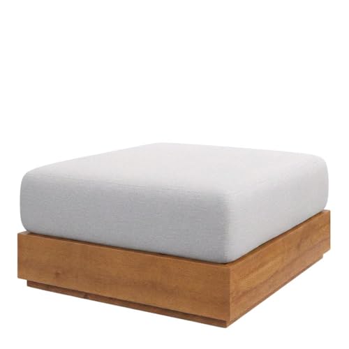 Outdoor Escape Gray Outdoor Patio Acacia Wood Ottoman, Durable Wooden Construction, Modern Design, Versatile Seating Or Footrest, Weather-Resistant Finish
