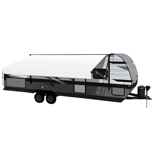 Velarium RV Canopy/Roll Tube White 19' Complete Canopy with 12V LED Light, Sewn Seams, Available Lengths from 10' to 22' - RVs, Tailgating, and Outdoor Events with Reliable Coverage