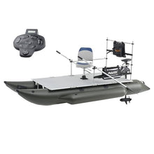AQUOS Heavy-Duty Inflatable Pontoon Boat with Stainless Steel Guard and Trolling Motor Remote Control 12V 55LBS