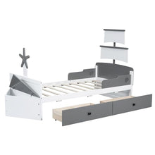 Bellemave Twin Size Kids Bed with Storage Drawers Boat-Shaped Grey