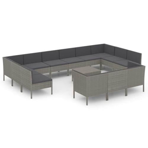 MNCVXAXG 14 Piece Patio Lounge Set with Cushions Poly Rattan Gray